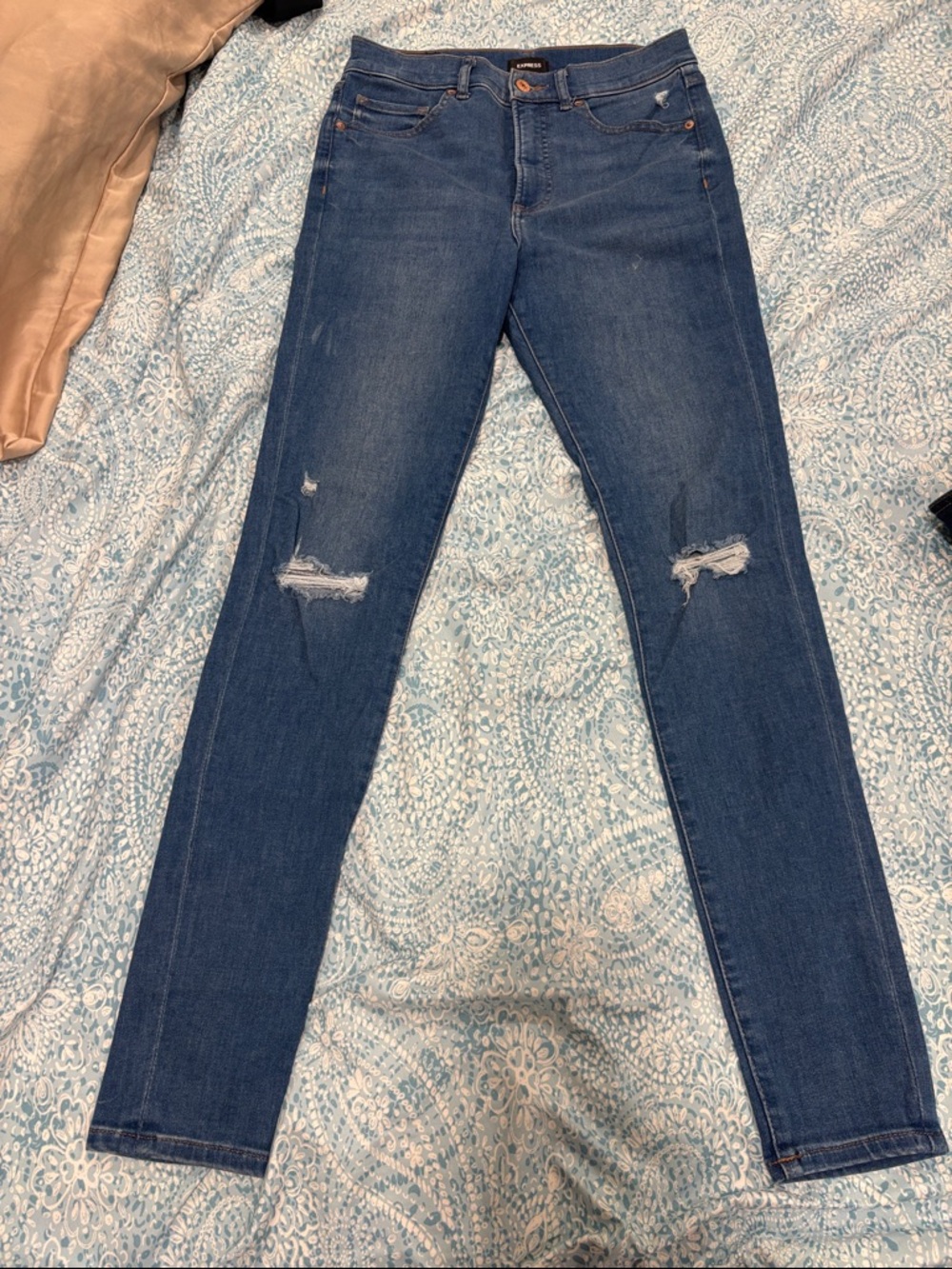 Express Dark Blue Distressed Skinny Jeans